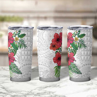 Hawaiian Tropical Plants Tumbler Cup Kakau Tattoo and Polynesian Pattern Half White Color LT03 - Polynesian Pride