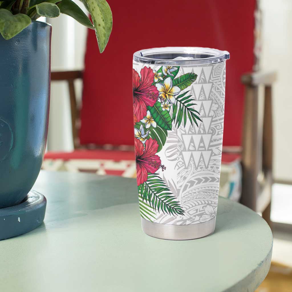 Hawaiian Tropical Plants Tumbler Cup Kakau Tattoo and Polynesian Pattern Half White Color LT03 - Polynesian Pride