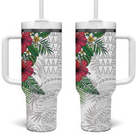 Hawaiian Tropical Plants Tumbler With Handle Kakau Tattoo and Polynesian Pattern Half White Color LT03 One Size: 40 oz White - Polynesian Pride