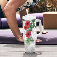Hawaiian Tropical Plants Tumbler With Handle Kakau Tattoo and Polynesian Pattern Half White Color LT03 - Polynesian Pride