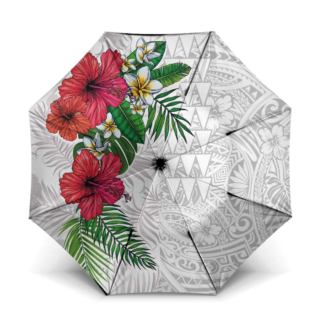 Hawaiian Tropical Plants Umbrella Kakau Tattoo and Polynesian Pattern Half White Color LT03 One Size Folded 11.42 inch Opened Diameter 37.4 inch White - Polynesian Pride