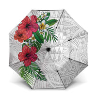 Hawaiian Tropical Plants Umbrella Kakau Tattoo and Polynesian Pattern Half White Color LT03 One Size Folded 11.42 inch Opened Diameter 37.4 inch White - Polynesian Pride