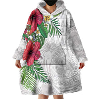 Hawaiian Tropical Plants Wearable Blanket Hoodie Kakau Tattoo and Polynesian Pattern Half White Color LT03 - Polynesian Pride