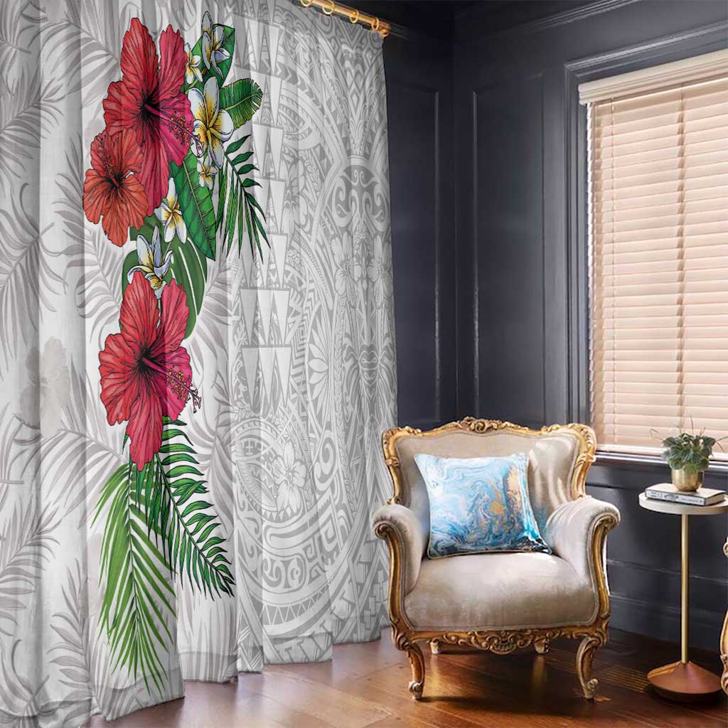 Hawaiian Tropical Plants Window Curtain Kakau Tattoo and Polynesian Pattern Half White Color LT03 - Polynesian Pride