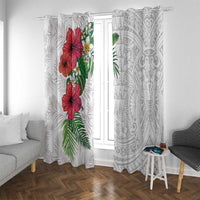 Hawaiian Tropical Plants Window Curtain Kakau Tattoo and Polynesian Pattern Half White Color LT03 With Grommets White - Polynesian Pride