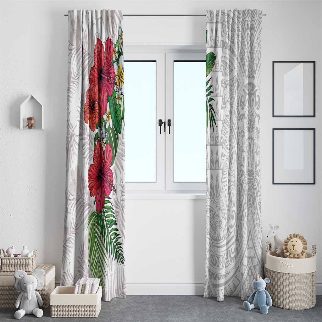 Hawaiian Tropical Plants Window Curtain Kakau Tattoo and Polynesian Pattern Half White Color LT03 - Polynesian Pride