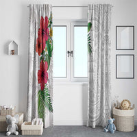 Hawaiian Tropical Plants Window Curtain Kakau Tattoo and Polynesian Pattern Half White Color LT03 - Polynesian Pride