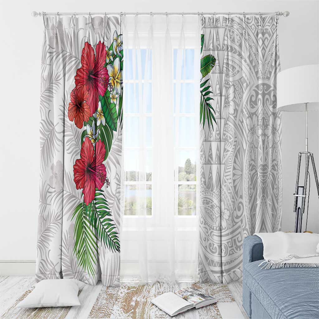 Hawaiian Tropical Plants Window Curtain Kakau Tattoo and Polynesian Pattern Half White Color LT03 - Polynesian Pride