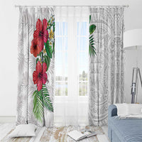 Hawaiian Tropical Plants Window Curtain Kakau Tattoo and Polynesian Pattern Half White Color LT03 - Polynesian Pride
