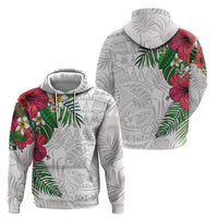 Hawaiian Tropical Plants Zip Hoodie Kakau Tattoo and Polynesian Pattern Half White Color LT03 - Polynesian Pride