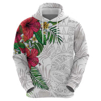Hawaiian Tropical Plants Zip Hoodie Kakau Tattoo and Polynesian Pattern Half White Color LT03 - Polynesian Pride