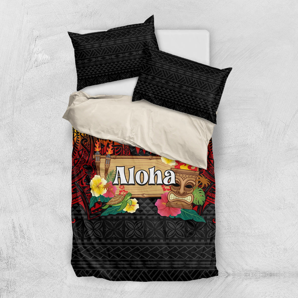 Hawaiian Elements and Polynesian Tattoo Bedding Set LT03 US Twin 172cm x 218cm Black - Polynesian Pride