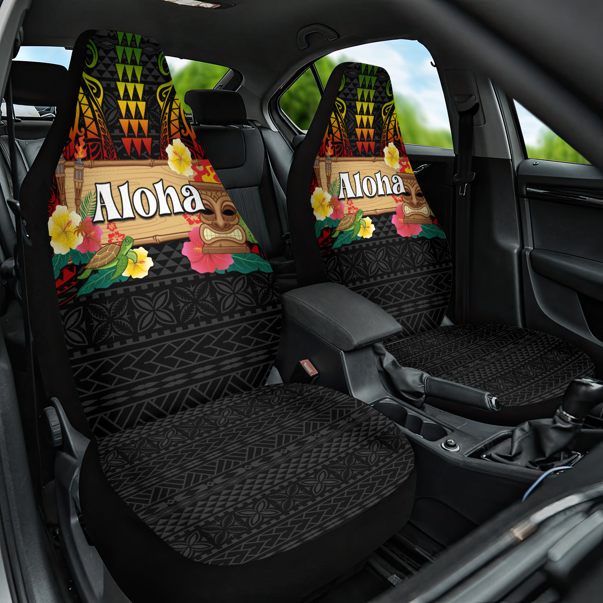 Hawaiian Elements and Polynesian Tattoo Car Seat Cover