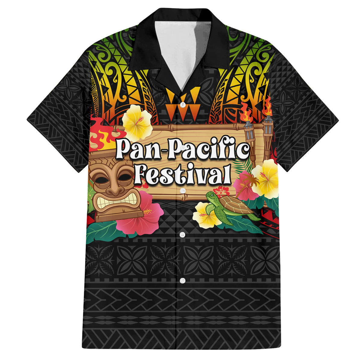 Hawaiian Elements and Polynesian Tattoo Family Matching Long Sleeve Bodycon Dress and Hawaiian Shirt LT03 Dad's Shirt - Short Sleeve Black - Polynesian Pride