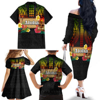 Hawaii Pan-Pacific Festival Family Matching Off The Shoulder Long Sleeve Dress and Hawaiian Shirt Hawaiian Elements and Polynesian Tattoo