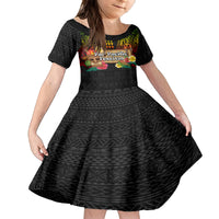 Hawaiian Elements and Polynesian Tattoo Family Matching Summer Maxi Dress and Hawaiian Shirt LT03 Daughter's Dress Black - Polynesian Pride