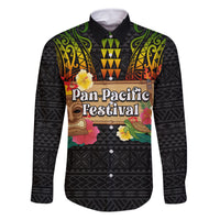 Hawaiian Elements and Polynesian Tattoo Family Matching Tank Maxi Dress and Hawaiian Shirt LT03 Dad's Shirt - Long Sleeve Black - Polynesian Pride