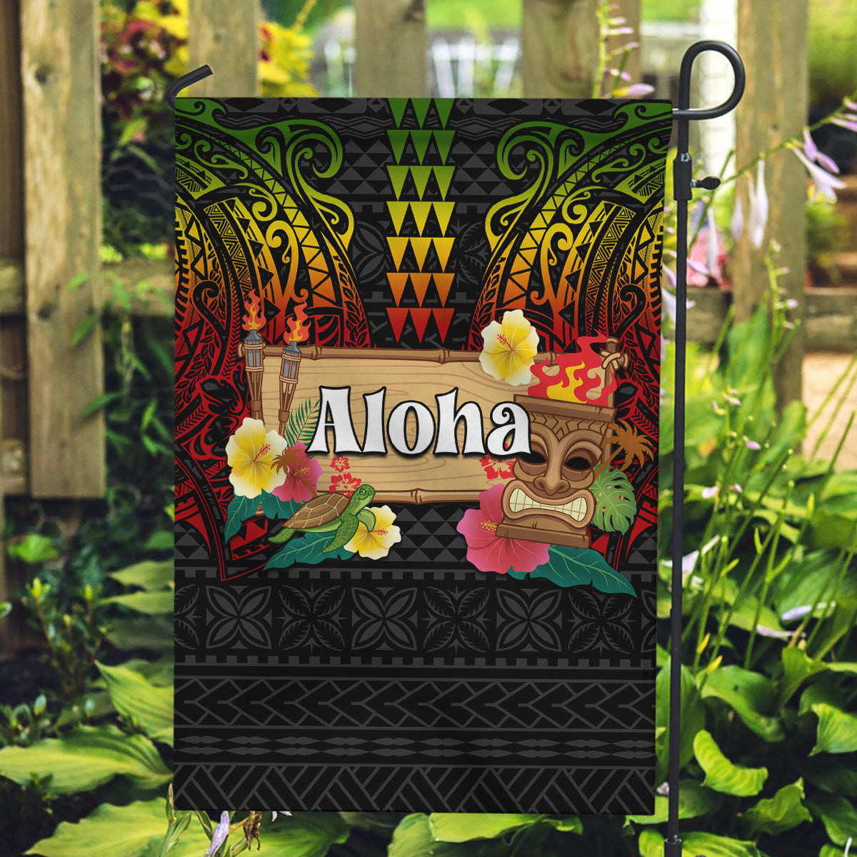 Hawaiian Elements and Polynesian Tattoo Garden Flag