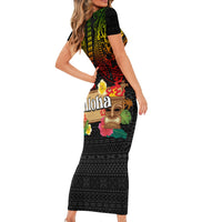 Hawaii Pan-Pacific Festival Short Sleeve Bodycon Dress Hawaiian Elements and Polynesian Tattoo