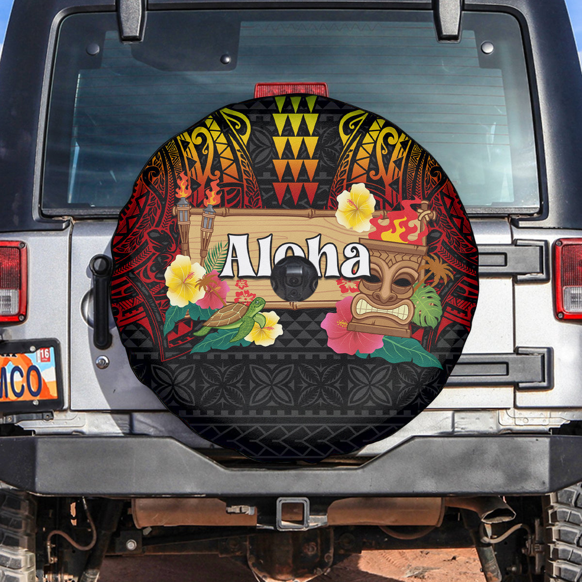 Hawaiian Elements and Polynesian Tattoo Spare Tire Cover LT03 Black - Polynesian Pride