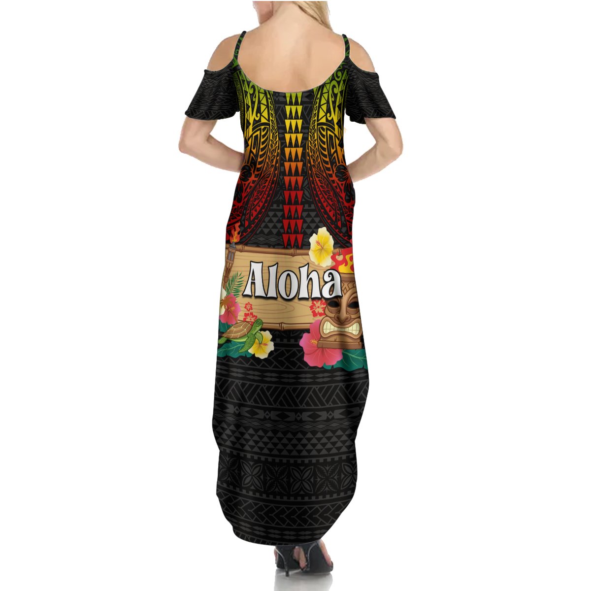 Hawaiian Elements and Polynesian Tattoo Summer Maxi Dress LT03 - Polynesian Pride