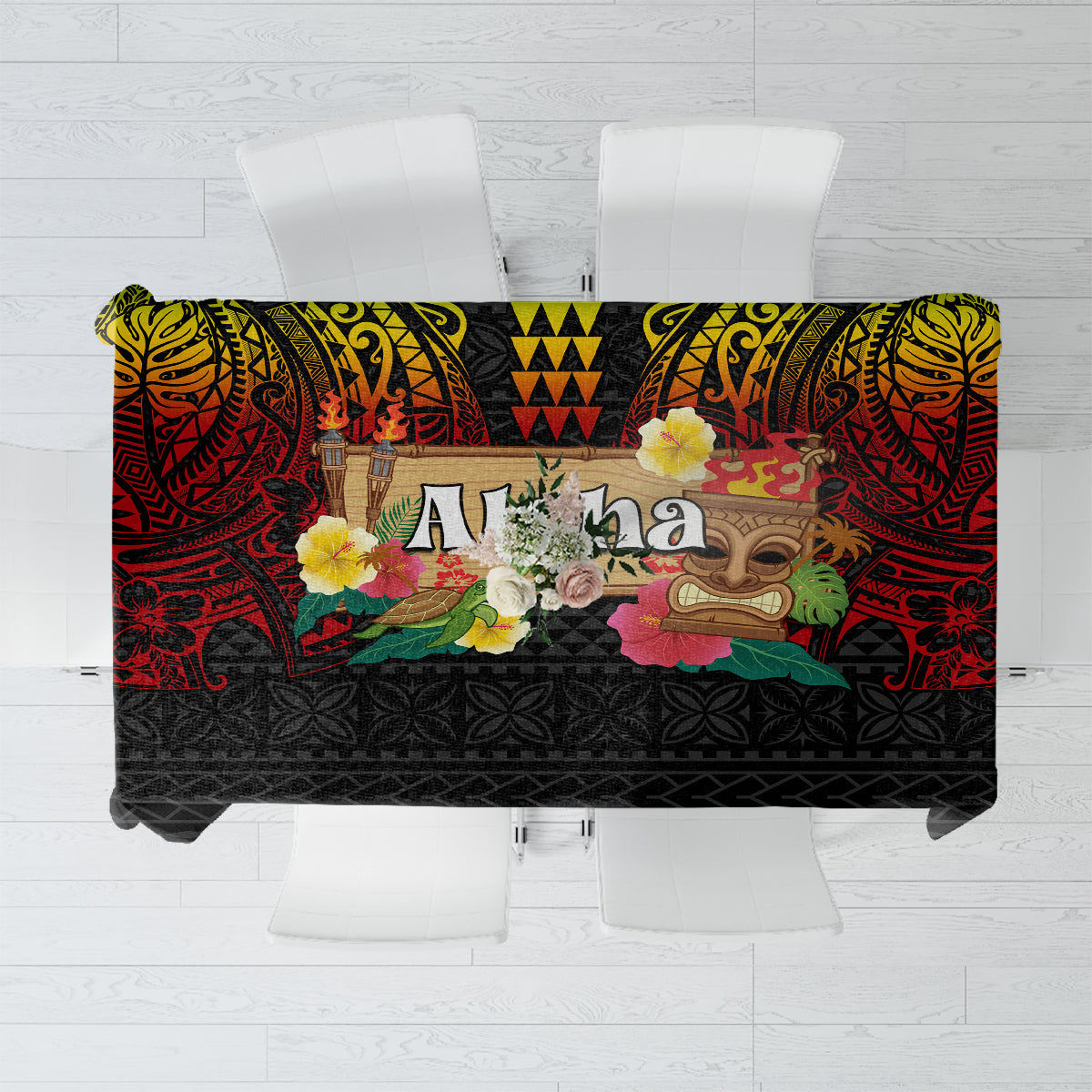 Hawaiian Elements and Polynesian Tattoo Tablecloth LT03 Black - Polynesian Pride