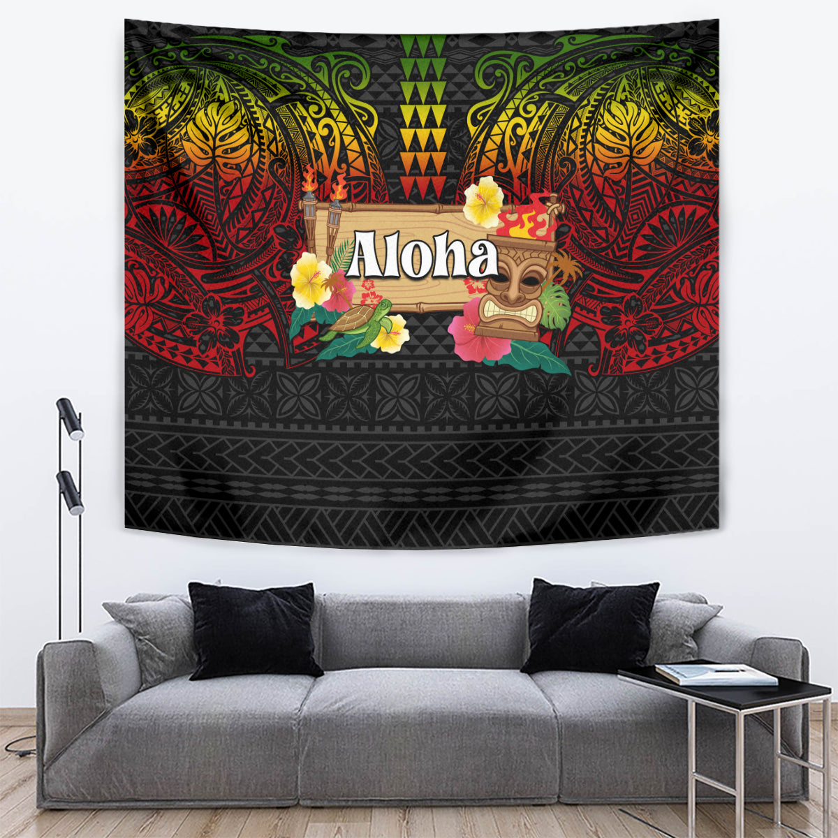 Hawaiian Elements and Polynesian Tattoo Tapestry LT03 Black - Polynesian Pride