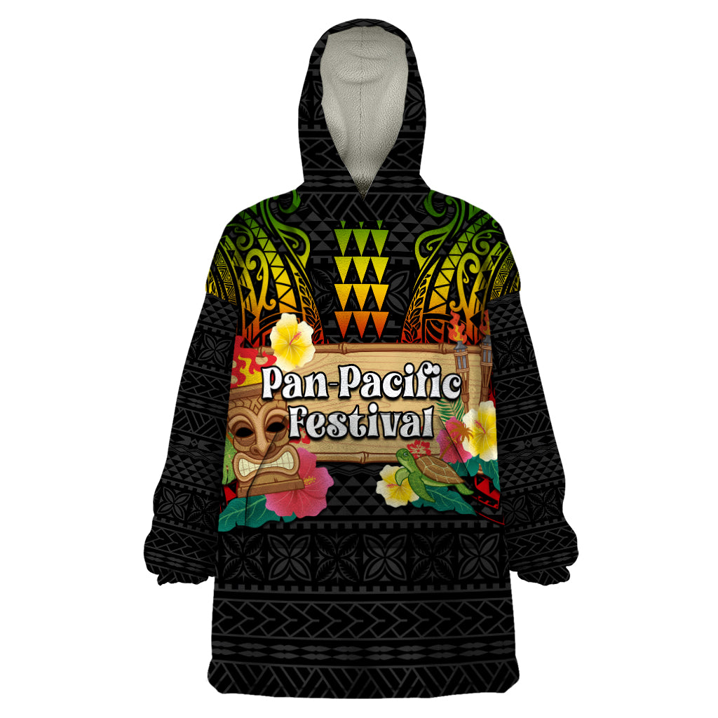 Hawaiian Elements and Polynesian Tattoo Wearable Blanket Hoodie LT03 One Size Black - Polynesian Pride