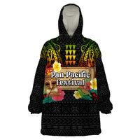 Hawaiian Elements and Polynesian Tattoo Wearable Blanket Hoodie LT03 One Size Black - Polynesian Pride