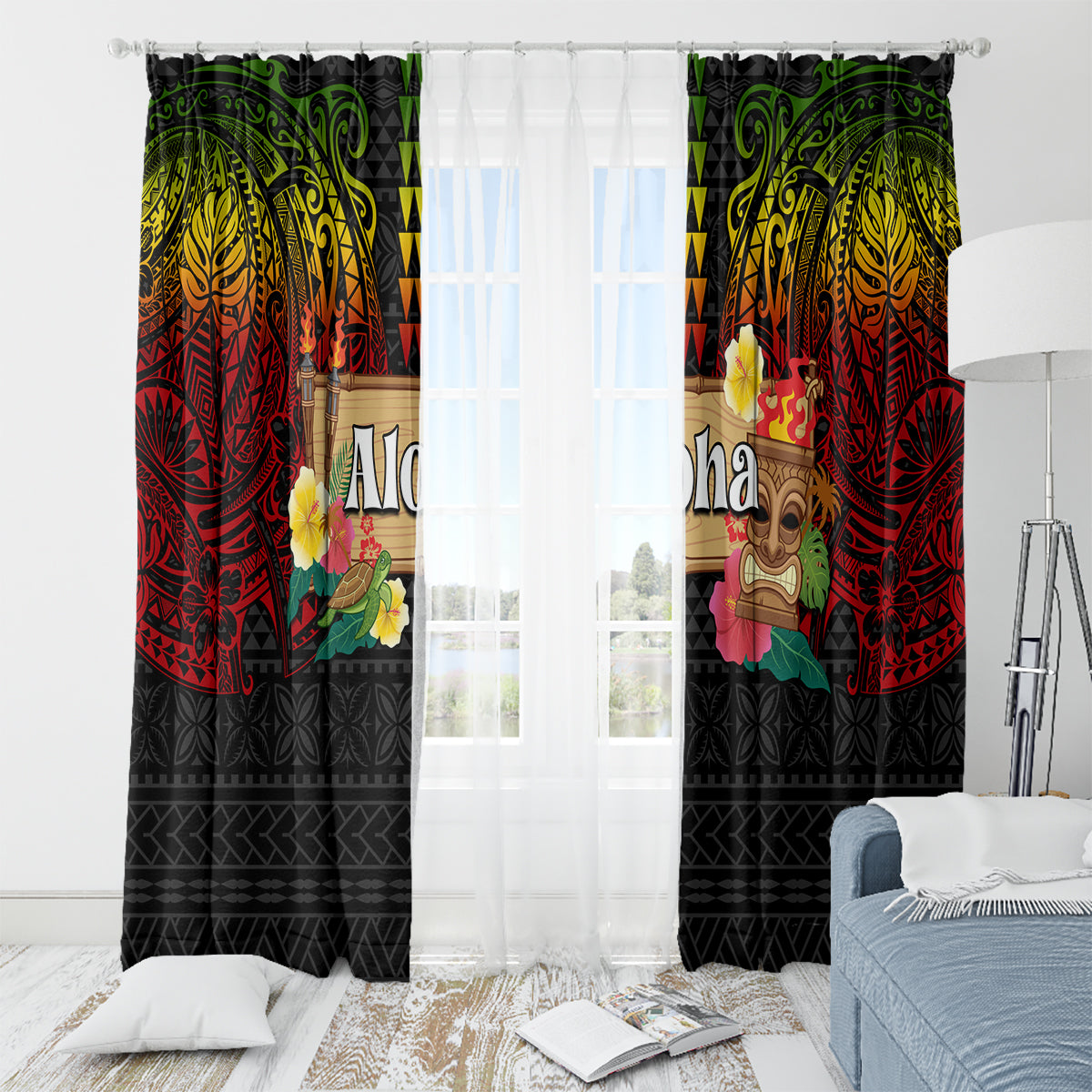 Hawaiian Elements and Polynesian Tattoo Window Curtain LT03 - Polynesian Pride