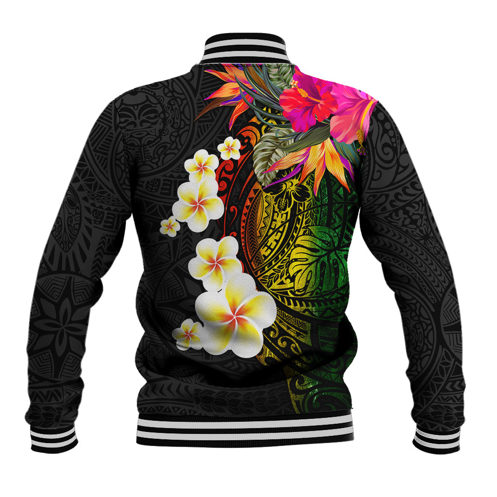 Hawaii Plumeria Baseball Jacket Polynesian Tattoo and Hibiscus LT03 - Polynesian Pride