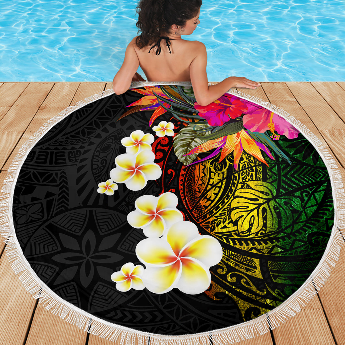 Hawaii Plumeria Beach Blanket Polynesian Tattoo and Hibiscus LT03 - Polynesian Pride