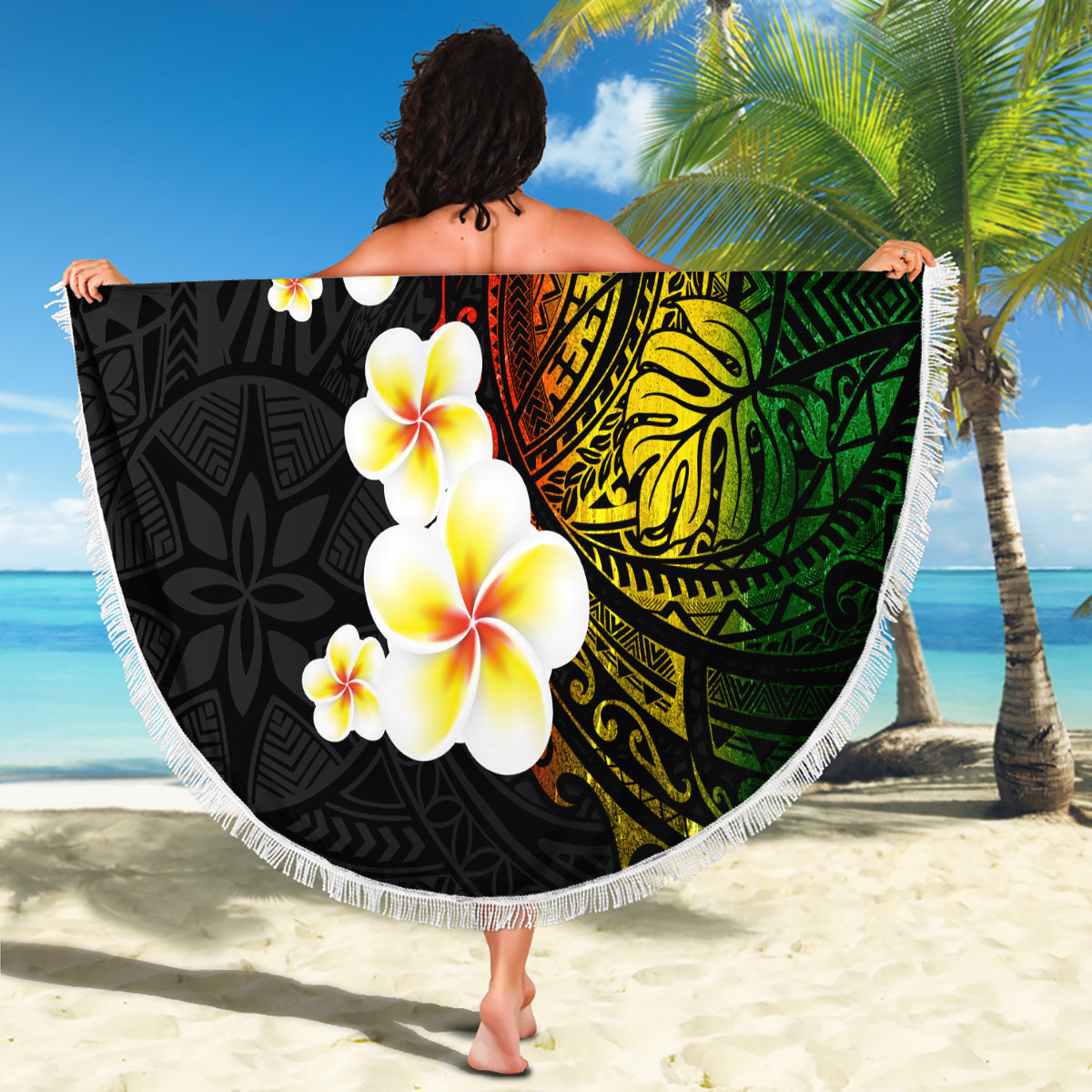Hawaii Plumeria Beach Blanket Polynesian Tattoo and Hibiscus LT03 - Polynesian Pride