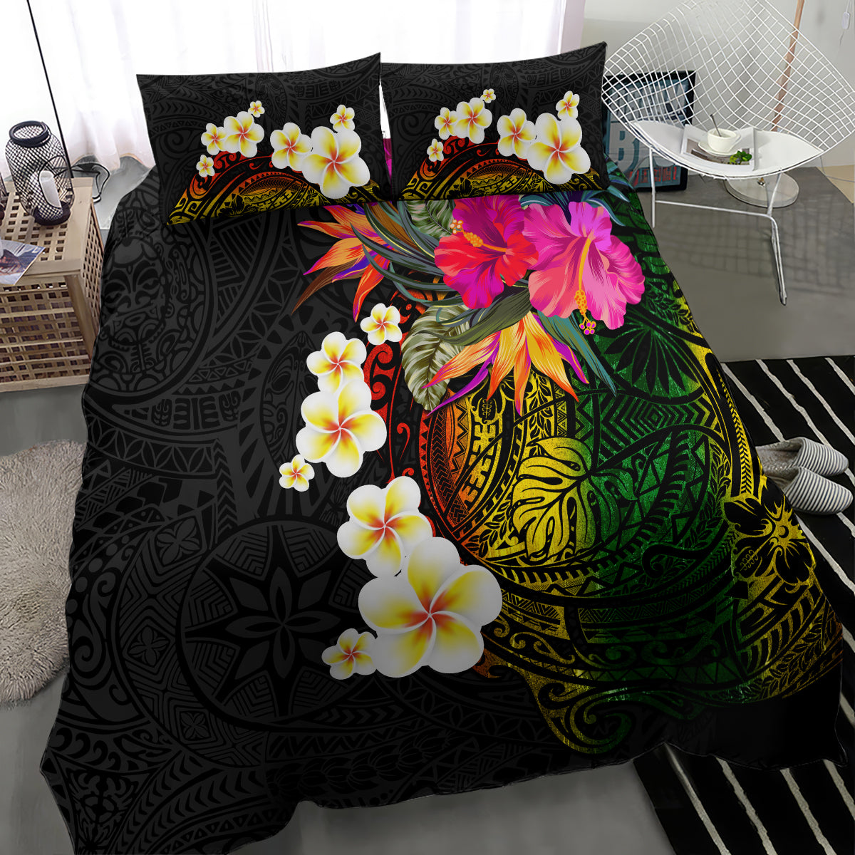 Hawaii Plumeria Bedding Set Polynesian Tattoo and Hibiscus LT03 - Polynesian Pride
