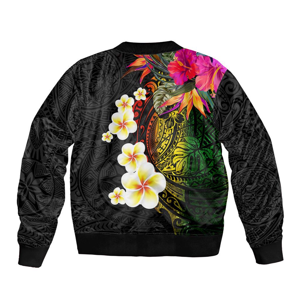 Hawaii Plumeria Bomber Jacket Polynesian Tattoo and Hibiscus LT03 - Polynesian Pride