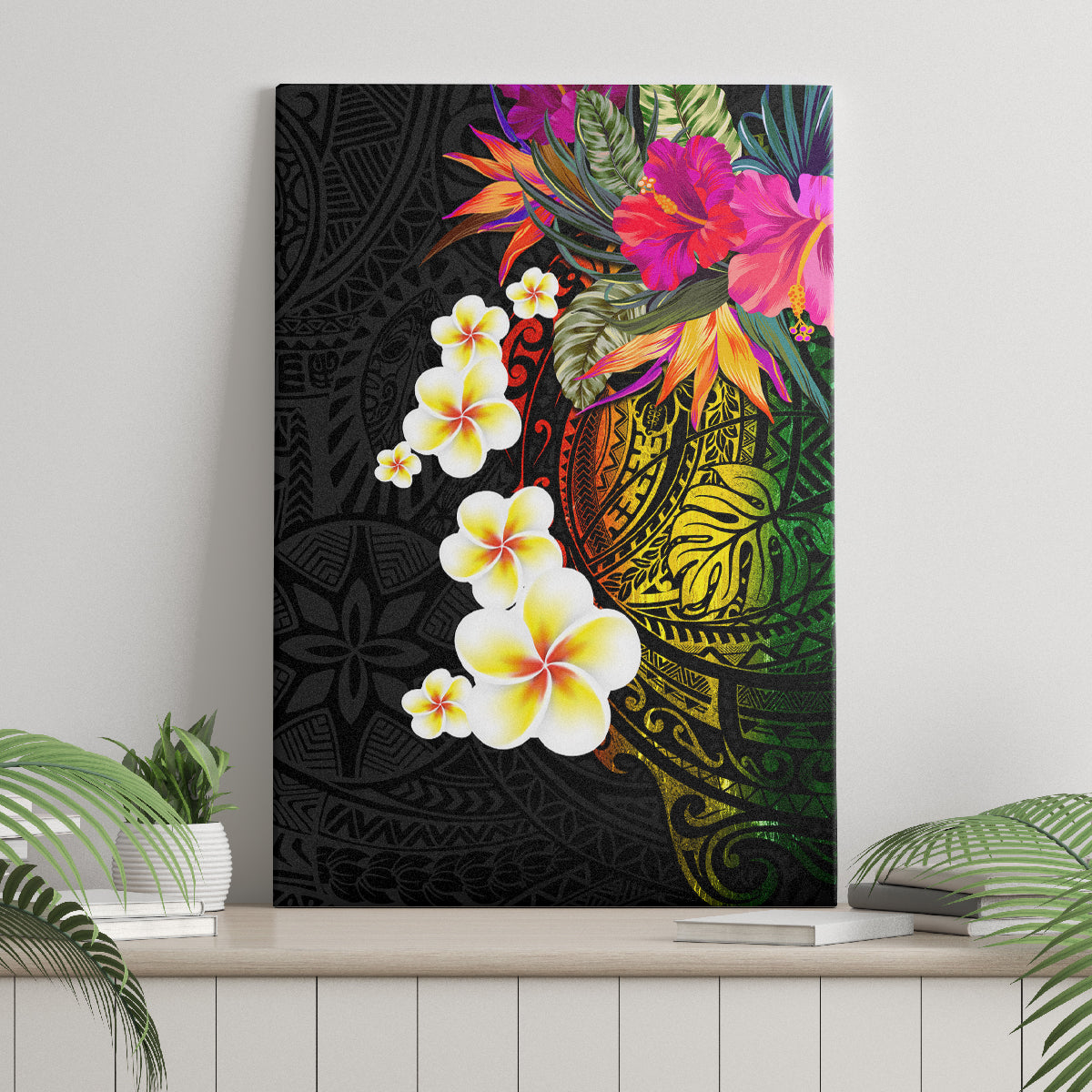 Hawaii Plumeria Canvas Wall Art Polynesian Tattoo and Hibiscus LT03 - Polynesian Pride