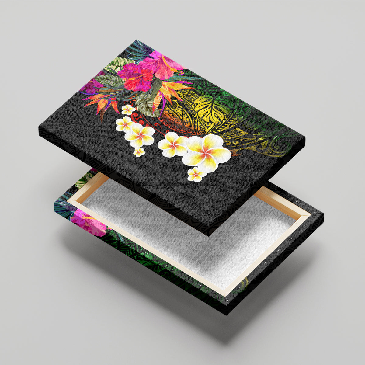 Hawaii Plumeria Canvas Wall Art Polynesian Tattoo and Hibiscus LT03 - Polynesian Pride