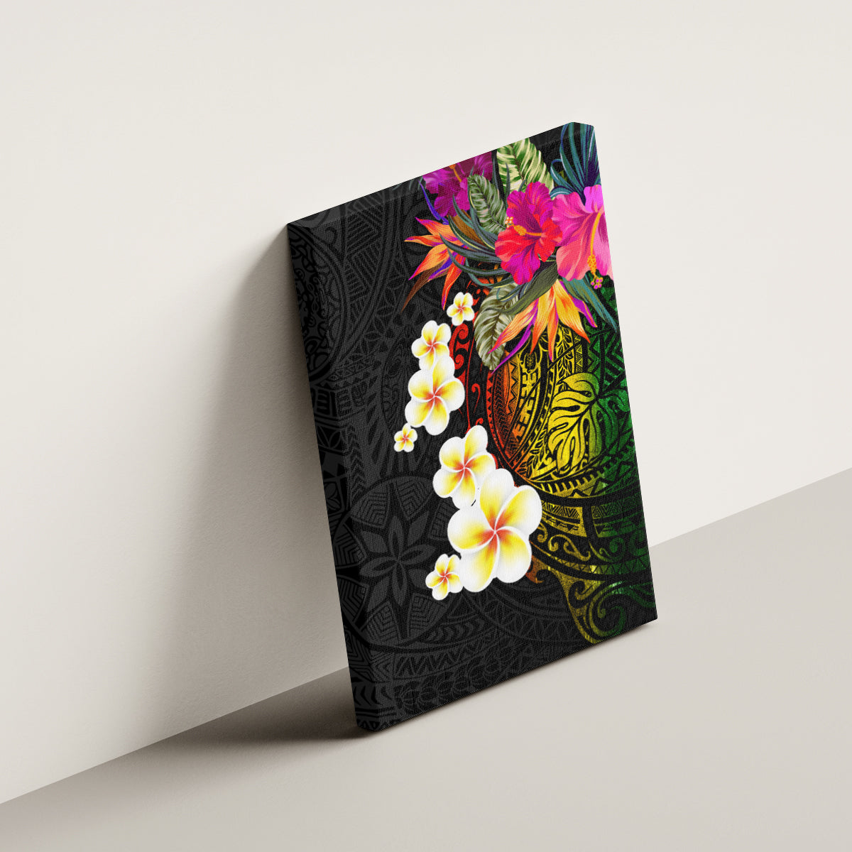 Hawaii Plumeria Canvas Wall Art Polynesian Tattoo and Hibiscus LT03 - Polynesian Pride