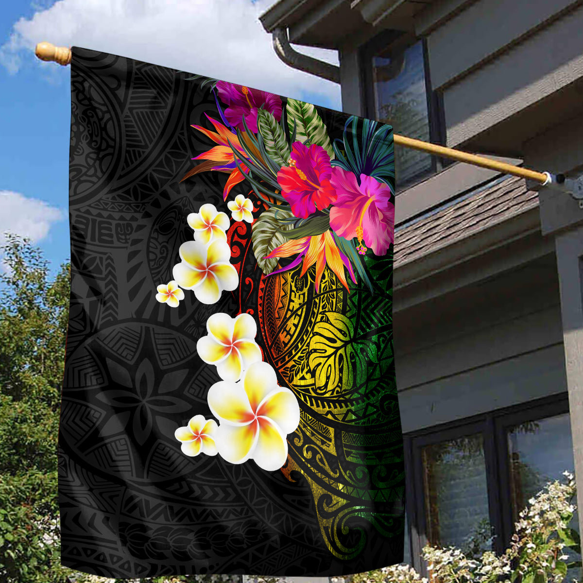 Hawaii Plumeria Garden Flag Polynesian Tattoo and Hibiscus LT03 - Polynesian Pride
