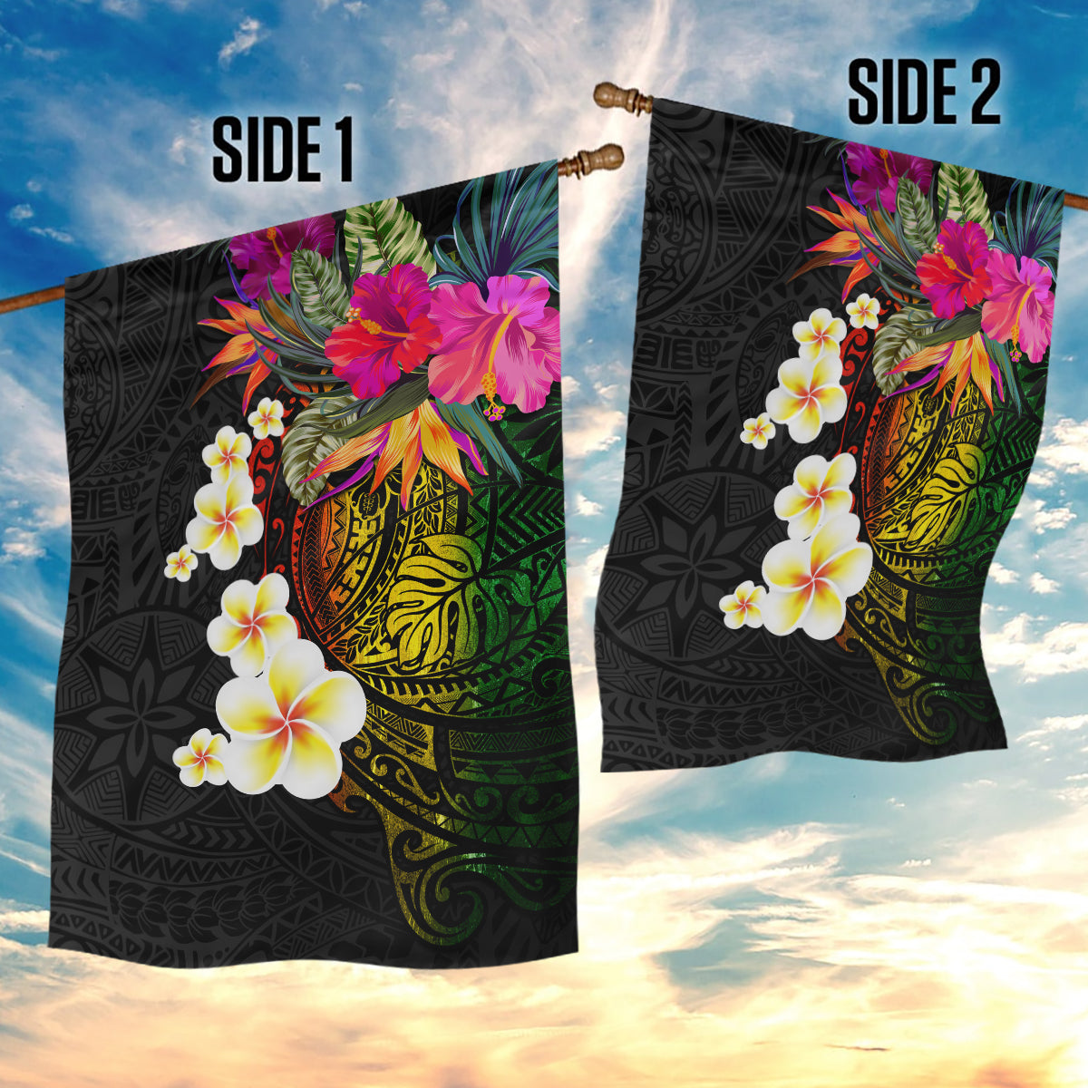 Hawaii Plumeria Garden Flag Polynesian Tattoo and Hibiscus LT03 - Polynesian Pride