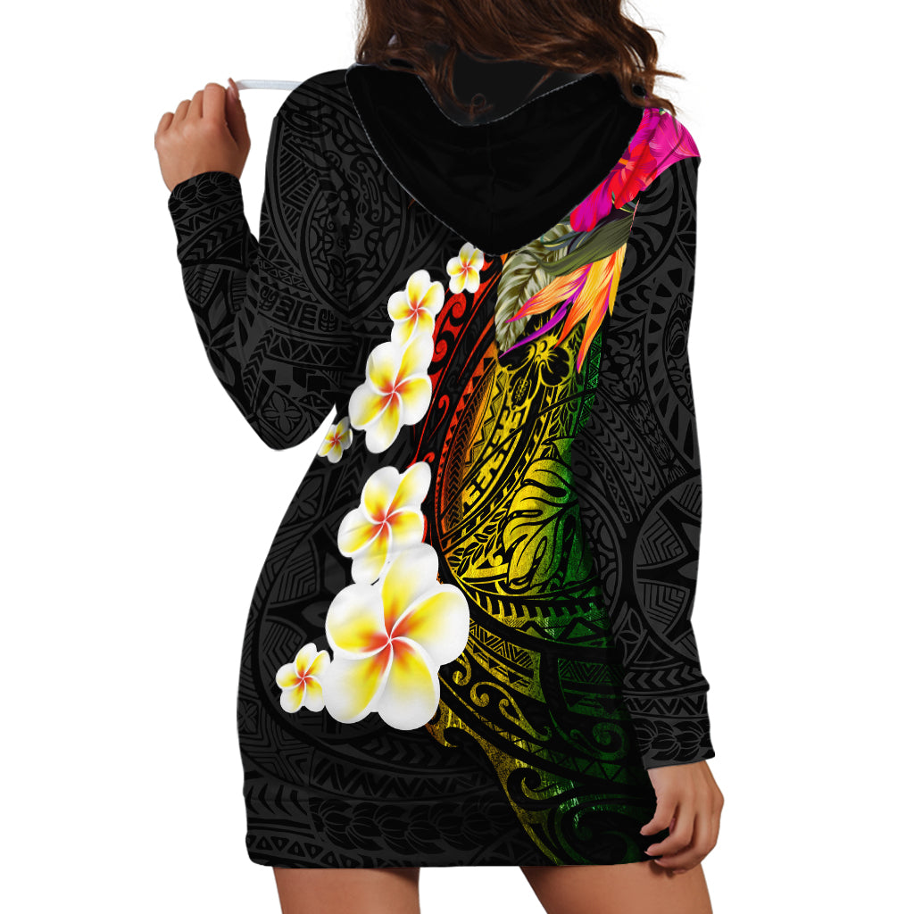 Hawaii Plumeria Hoodie Dress Polynesian Tattoo and Hibiscus LT03 - Polynesian Pride