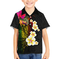 Hawaii Plumeria Kid Hawaiian Shirt Polynesian Tattoo and Hibiscus LT03 Kid Black - Polynesian Pride