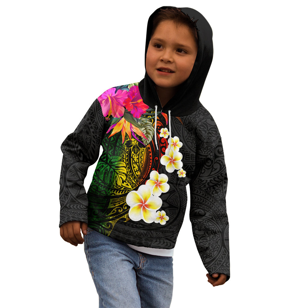 Hawaii Plumeria Kid Hoodie Polynesian Tattoo and Hibiscus