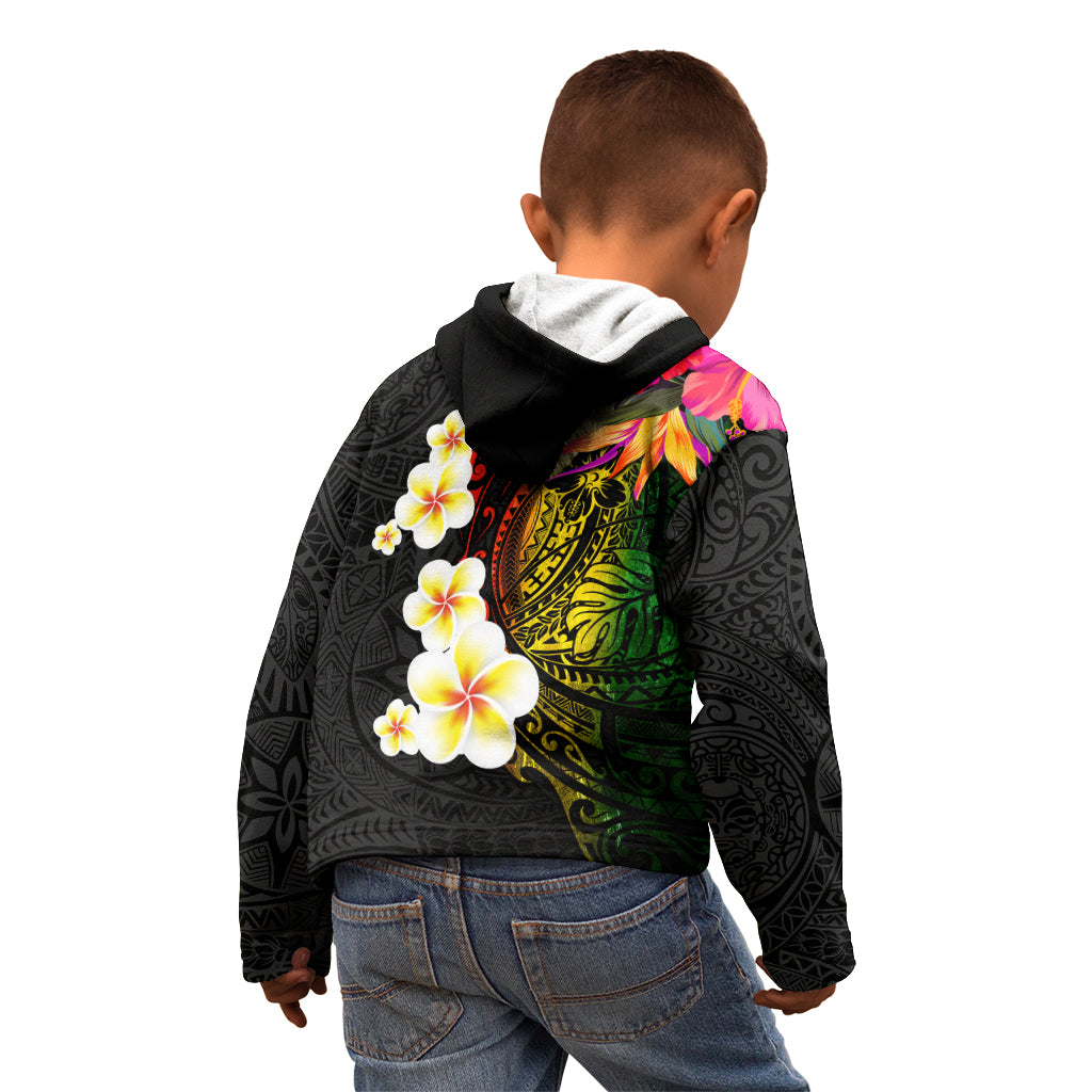 Hawaii Plumeria Kid Hoodie Polynesian Tattoo and Hibiscus