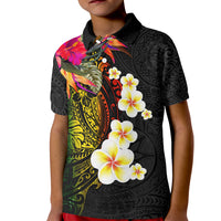 Hawaii Plumeria Kid Polo Shirt Polynesian Tattoo and Hibiscus