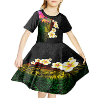 Hawaii Plumeria Kid Short Sleeve Dress Polynesian Tattoo and Hibiscus LT03 - Polynesian Pride