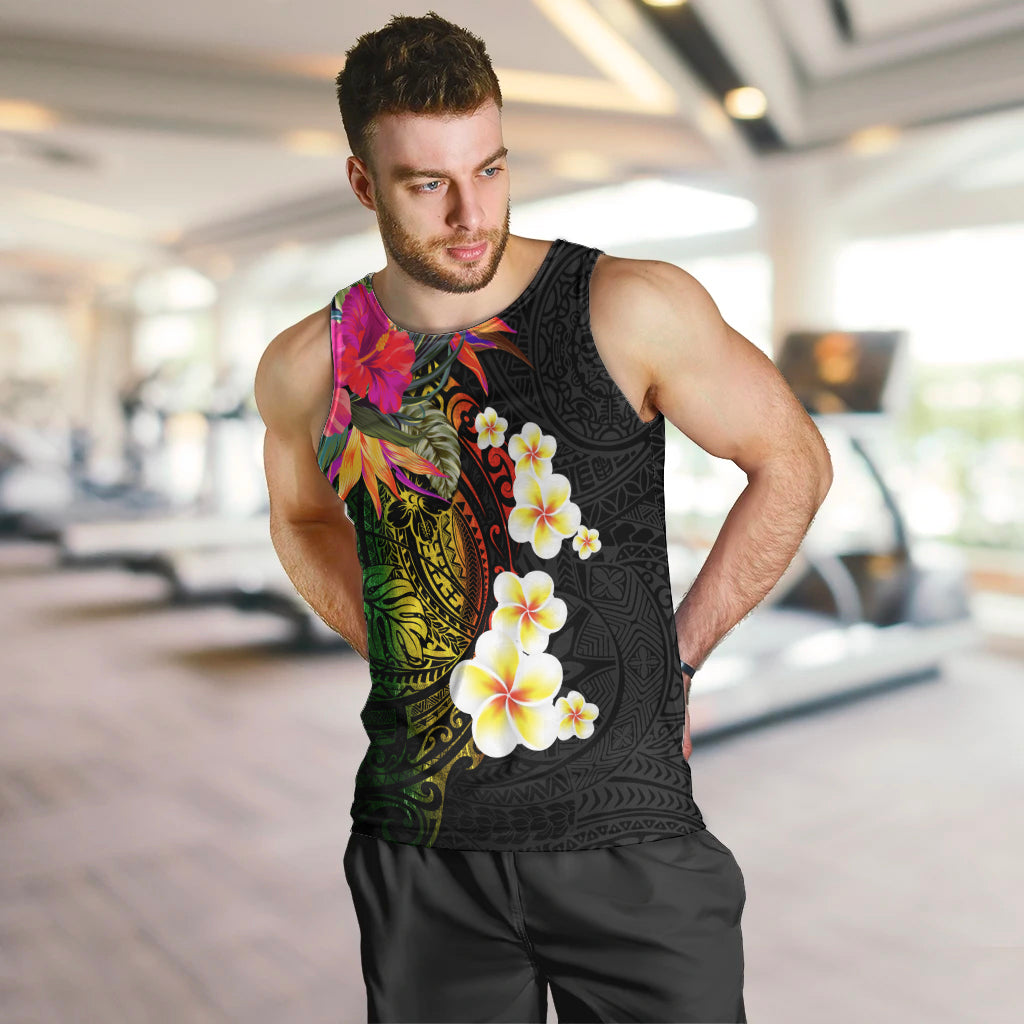 Hawaii Plumeria Men Tank Top Polynesian Tattoo and Hibiscus