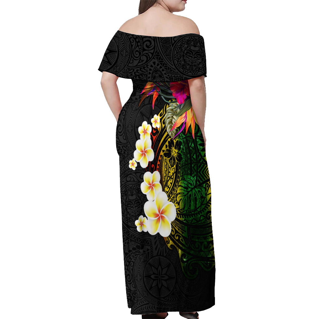 Hawaii Plumeria Off Shoulder Maxi Dress Polynesian Tattoo and Hibiscus LT03 - Polynesian Pride