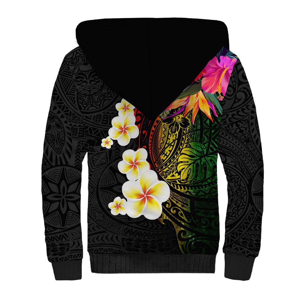 Hawaii Plumeria Sherpa Hoodie Polynesian Tattoo and Hibiscus LT03 - Polynesian Pride