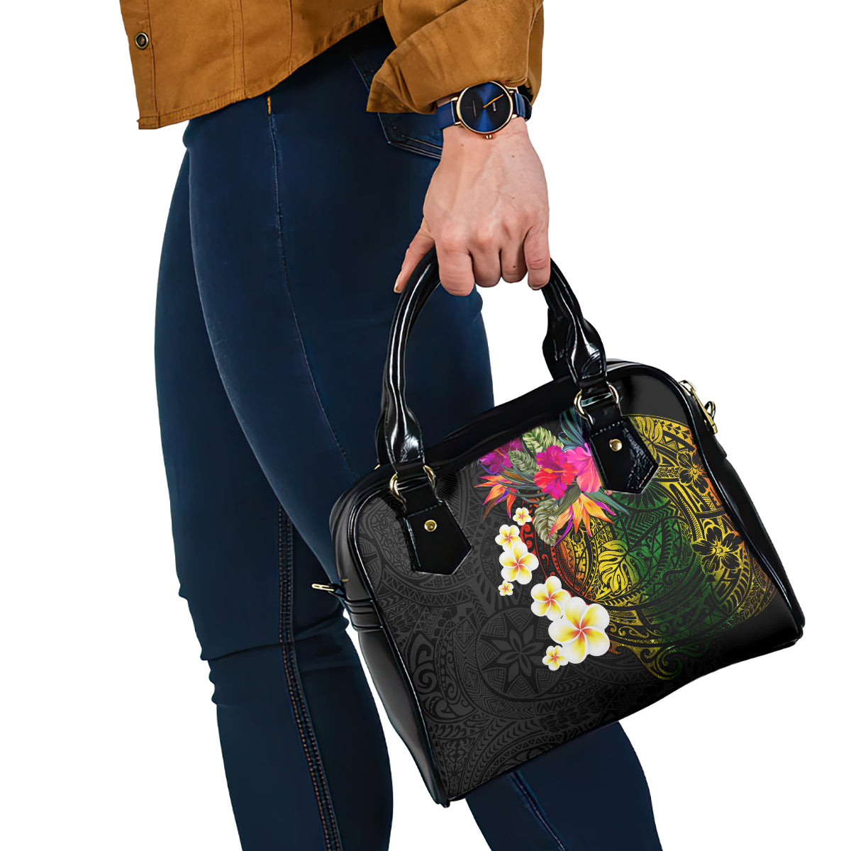 Hawaii Plumeria Shoulder Handbag Polynesian Tattoo and Hibiscus LT03 - Polynesian Pride